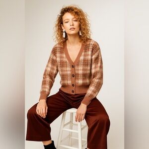 Cupcakes & Cashmere Brown and White Cardigan Sweater